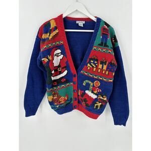 Gallagher Vintage Cardigan Sweater Womens Small Blue Red Christmas Embroidered